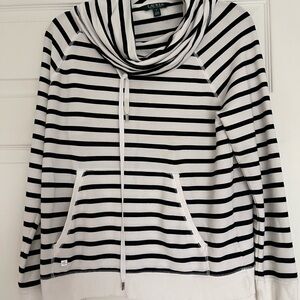 Ralph Lauren Black and White Striped Cowl Neck Sweater Preppy Sz S. Soft